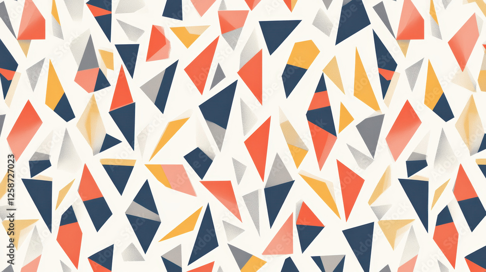 Abstract geometric pattern with dynamic diamonds and vibrant shapes in bold contrasts, featuring navy blue, coral, mustard yellow, and white tones on light background Abstract geometric pattern with dynamic diamonds and vibrant shapes in bold contrasts, featuring navy blue, coral, mustard yellow, and white tones on light background