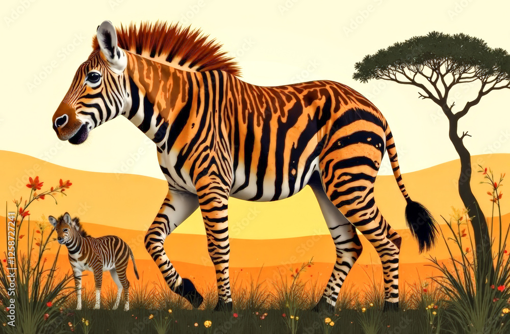 Obraz premium illustration of wild animals in the savannah on World Wildlife Day