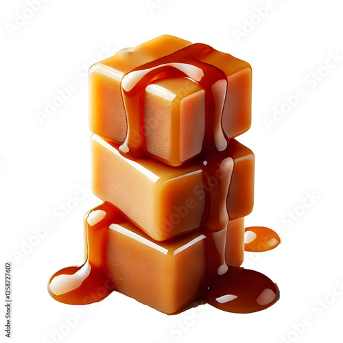 Caramel cubes isolated on white background