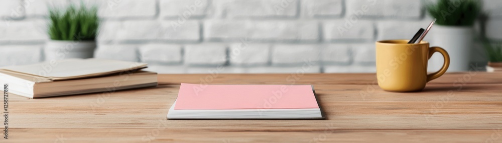 Quiet workspace setup home office interior design minimalist overhead view productivity concept Quiet workspace setup home office interior design minimalist overhead view productivity concept