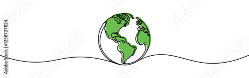 Earth globe continuous one line drawing. Planet Earth sign in simple linear style. Vector illustration.