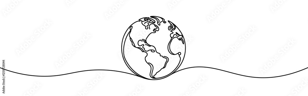 Earth globe continuous one line drawing. Planet Earth sign in simple linear style. Vector illustration. Earth globe continuous one line drawing. Planet Earth sign in simple linear style. Vector illustration.