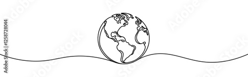 Earth globe continuous one line drawing. Planet Earth sign in simple linear style. Vector illustration.