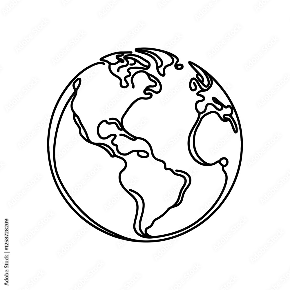 Earth globe continuous one line drawing. Planet Earth sign in simple linear style. Vector illustration. Earth globe continuous one line drawing. Planet Earth sign in simple linear style. Vector illustration.
