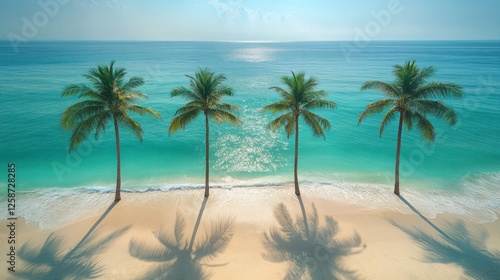 Tropical beach aerial view with palm trees photo