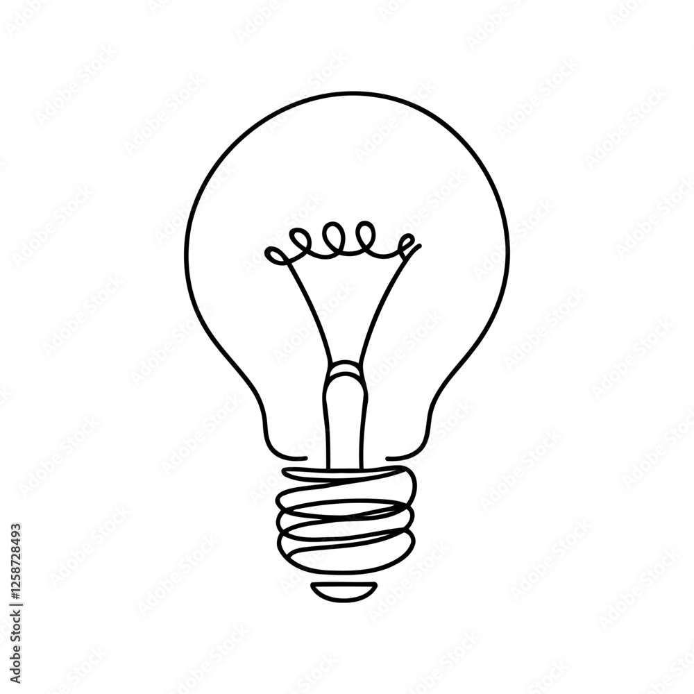 Light bulb continuous one line drawing. Lightbulb in simple linear style. Idea, brainstorm concept. Vector illustration.