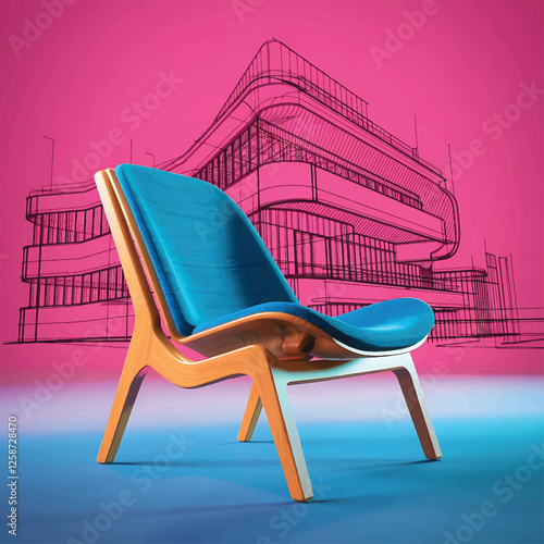 luxurious chair design with creative house background design illustration