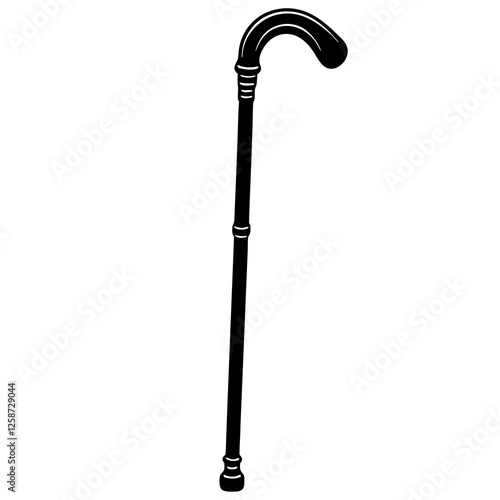Walking cane featuring a smoothly recessed handle silhouette vector illustration 