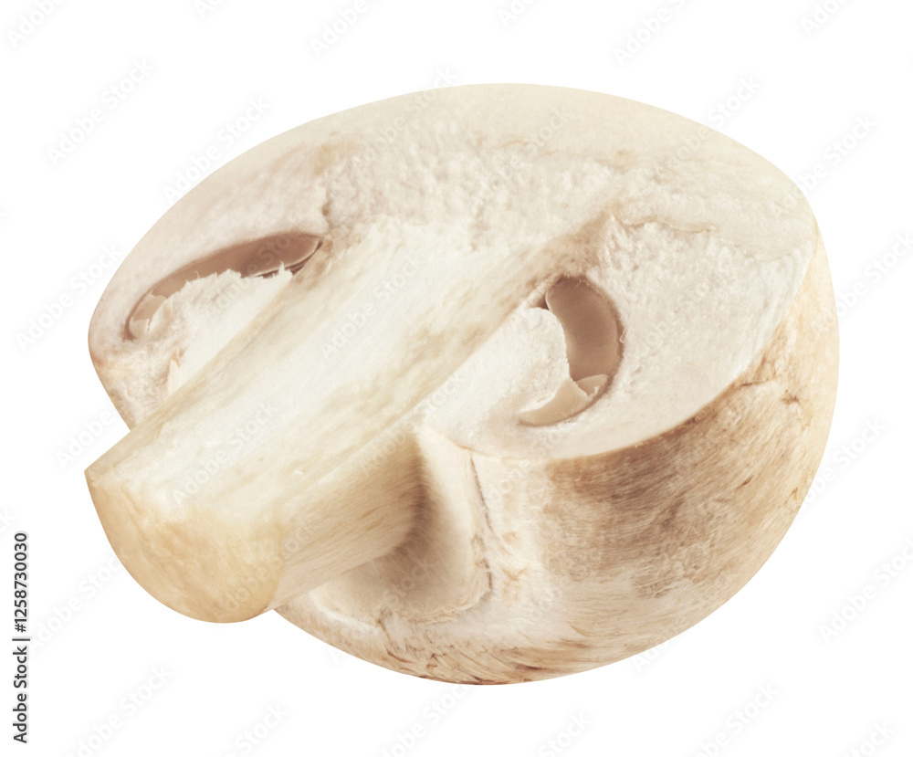 Fototapeta premium Half of a champignon isolated on a transparent background.