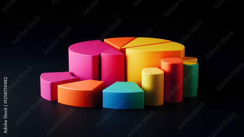 Fototapeta premium Colorful geometric shapes representing data visualization and analysis for business presentations and reports.