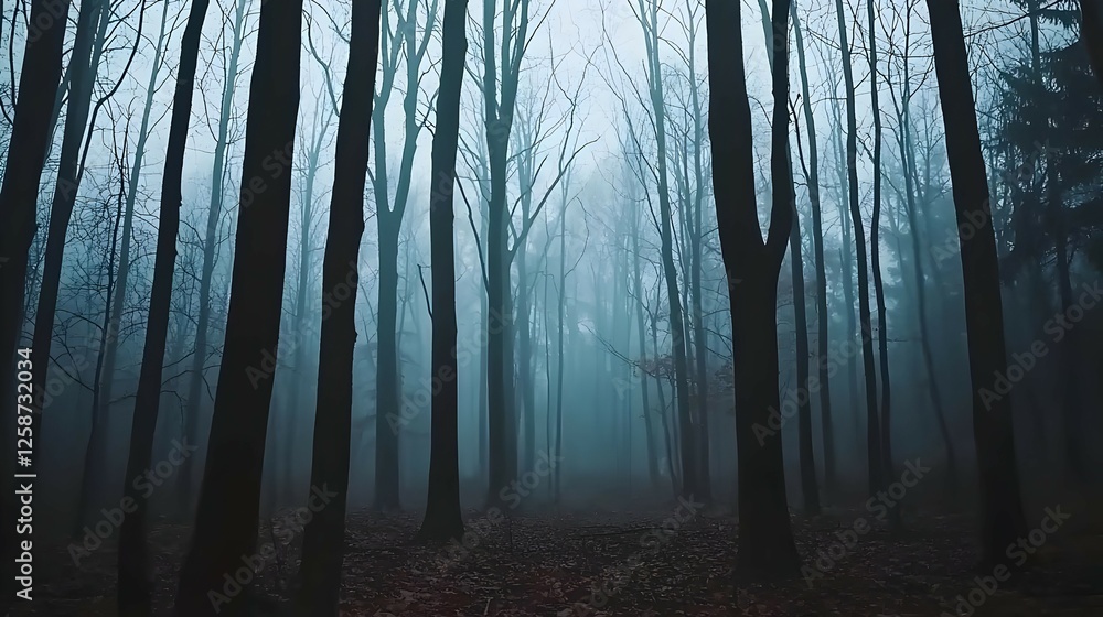 Naklejka premium Dark Blue Foggy Forest Pixel Art