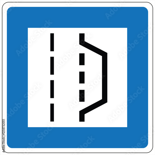 Road sign indicating a lane ending with a turnout area