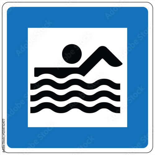 Icon depicting swimming area with stylized swimmer and waves