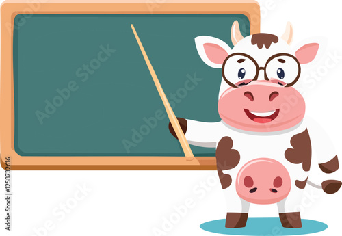 A cartoon teacher with a blackboard