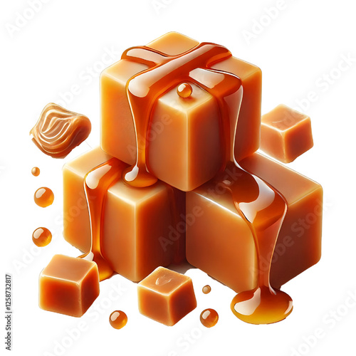 Caramel cubes isolated on white background