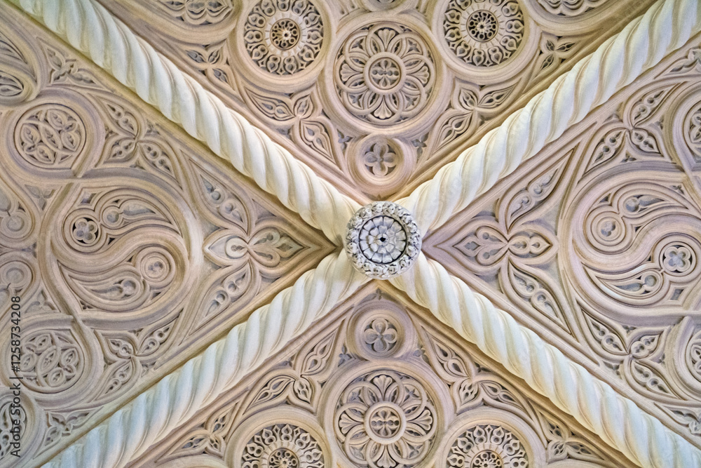 Marble ceiling ornaments in a church in Erice, Sicily, Italy Marble ceiling ornaments in a church in Erice, Sicily, Italy