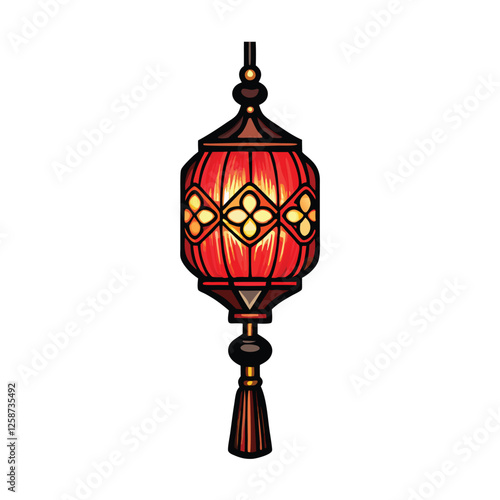 Create a vibrant vector illustration of a traditional Korean Cheongsachorong lantern, showcasing intricate details and rich colors.  Include glowing elements.