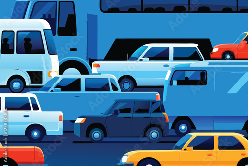 Create a vibrant vector background showcasing diverse transportation modes cars, trains, planes, ships.  Illustrate a busy, global transportation network.