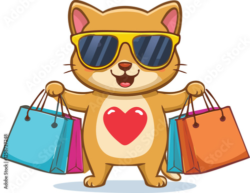 A cut dog with shopping bags vector.