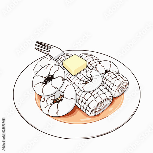 Black Outline Vector of Shrimp Cocktail with Sauce