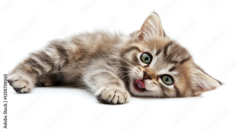 Adorable Tabby Kitten Playing on White Background Adorable Tabby Kitten Playing on White Background