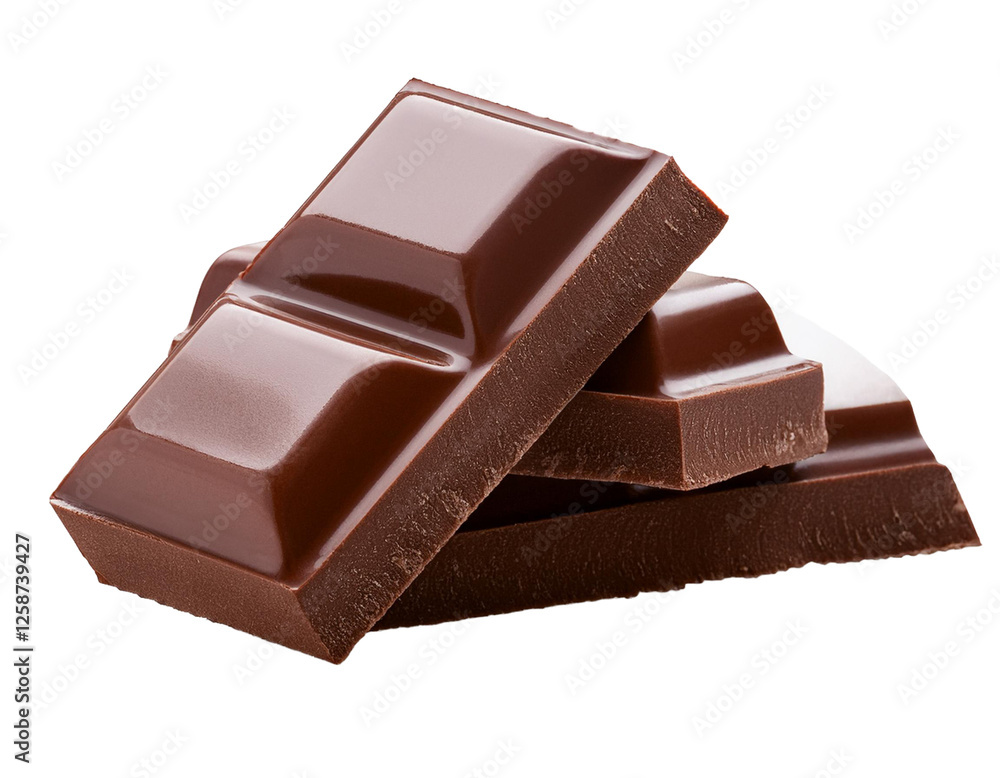 chocolate pieces on white background