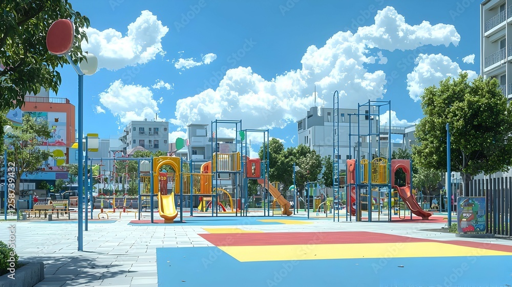 Colorful Pixelated Playground Scene In City Park