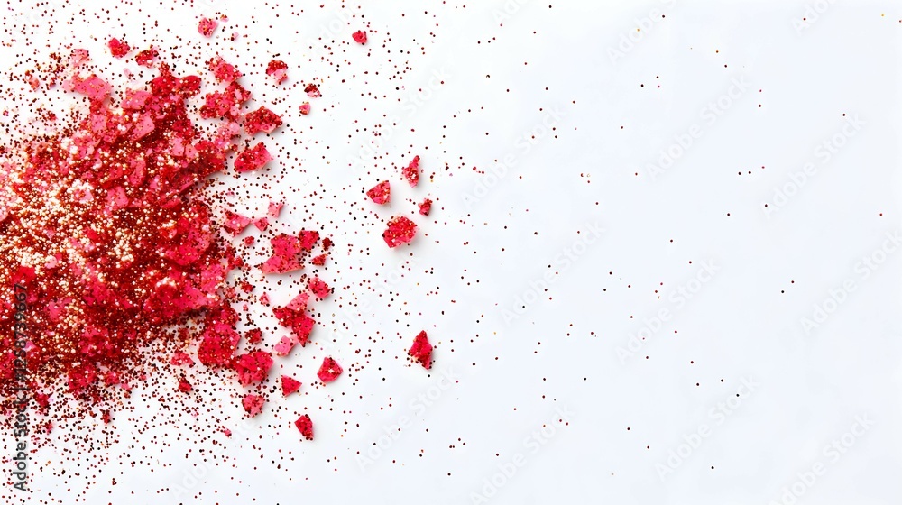 Red and Pink Glitter Scattered on White Background Red and Pink Glitter Scattered on White Background