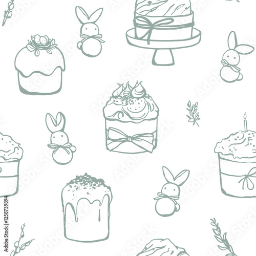 Hand drawn Easter cake seamless pattern