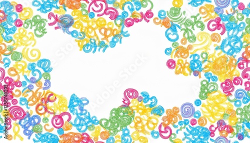 Kid seamless pattern child fun shape squiggle confetti background. Hand drawn color crayon background fun child squiggle shape. Crayon color confetti abstract seamless pattern perfect any project.