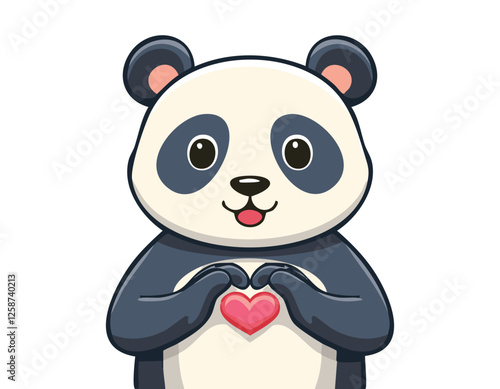 Design a Valentine's Day banner with a panda or Kawaii cute figurine of a little panda holding a heart vector.