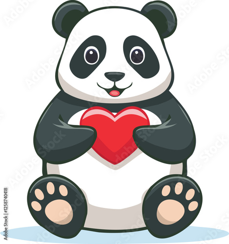 Design a Valentine's Day banner with a panda or Kawaii cute figurine of a little panda holding a heart vector.
