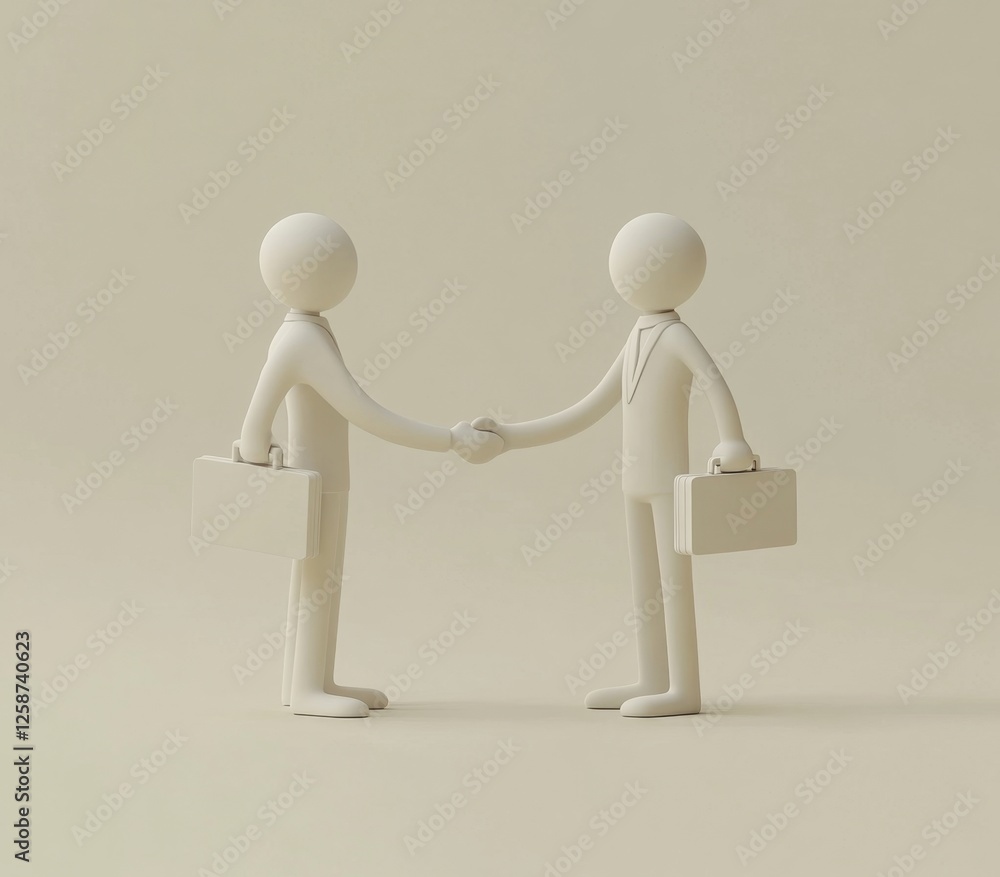 Figures shaking hands, deal, studio, neutral background, agreement Figures shaking hands, deal, studio, neutral background, agreement