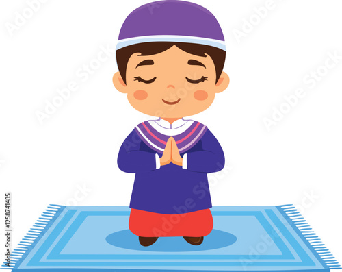 A cartoon illustration of a man praying salat and maintain their  religion