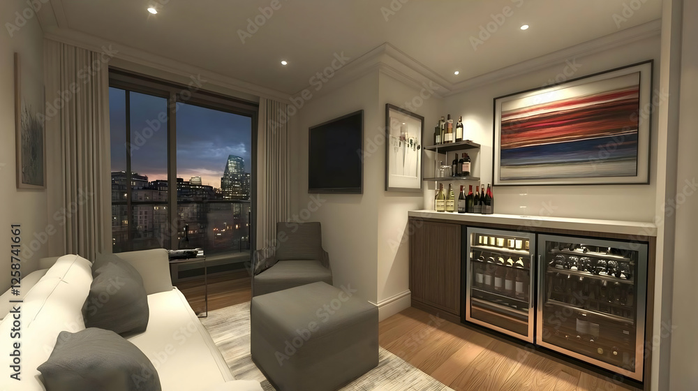 Modern apartment bar with city view Modern apartment bar with city view