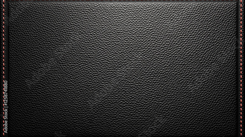 Close-up of textured black leather with fine grain and decorative brown stitching in luxury upholstery or high-end fashion material for elegant backgrounds and product designs