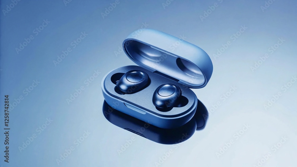 Innovative Wireless Earbuds Unveiled Technology Expo Product Showcase Indoor Environment Close-Up View Cutting-Edge Sound Experience