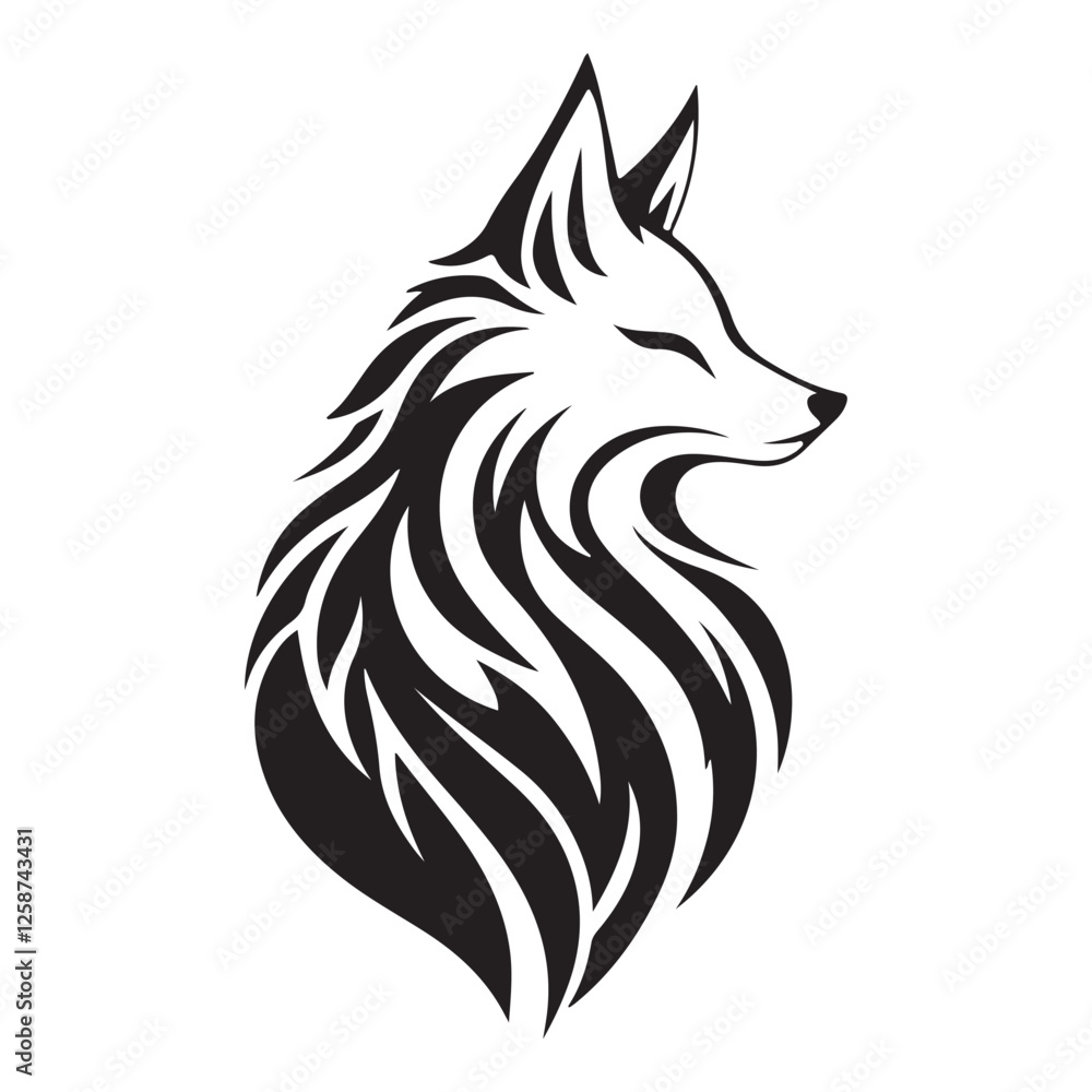 Obraz premium Black and White Fox Portrait – Artistic Animal Drawing