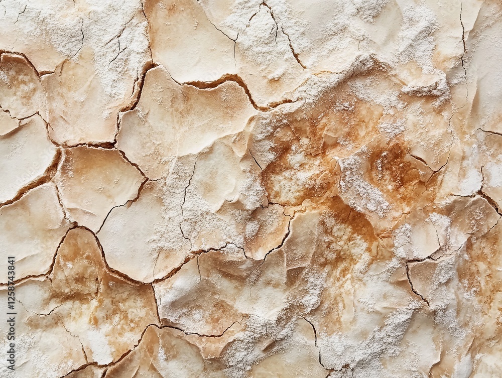 Rustic sourdough bread crust showcasing deep cracks and flour dusting with ample copy space. Generative AI Rustic sourdough bread crust showcasing deep cracks and flour dusting with ample copy space. Generative AI