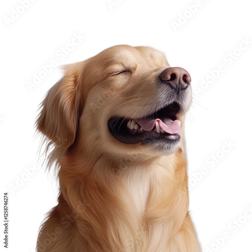 Happy golden retriever, white isolate background