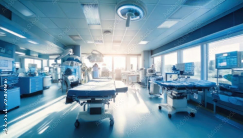 Defocused Bright and modern surgical room equipped for advanced healthcare procedures Defocused Bright and modern surgical room equipped for advanced healthcare procedures