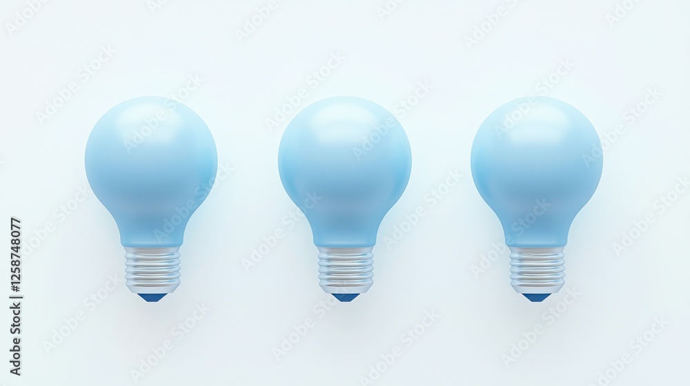 Three pale blue light bulbs are set against a clean white backdrop, signifying bright ideas, innovation, and simple, effective solutions. Three pale blue light bulbs are set against a clean white backdrop, signifying bright ideas, innovation, and simple, effective solutions.