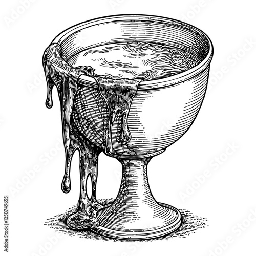 Goblet Full Alien Liquid or Venom Dripping Black and White Outline Line Art Drawing