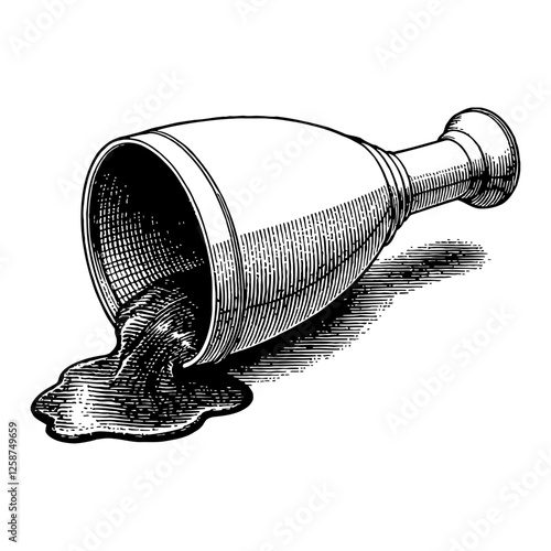 Goblet Full of Blood Spilling from it Black and White Outline Line Art Drawing Vector Design
