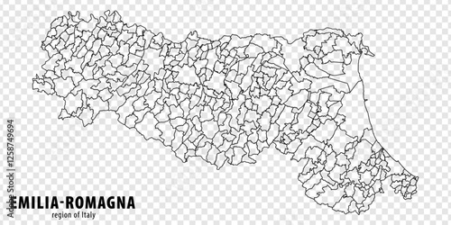 Blank map Emilia-Romagna of Italy. High quality map Region Emilia-Romagna with municipalities on transparent background for your web site design, logo, app, UI.  EPS10.