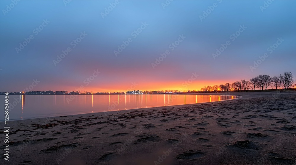 Naklejka premium Sunset City Beach Panorama