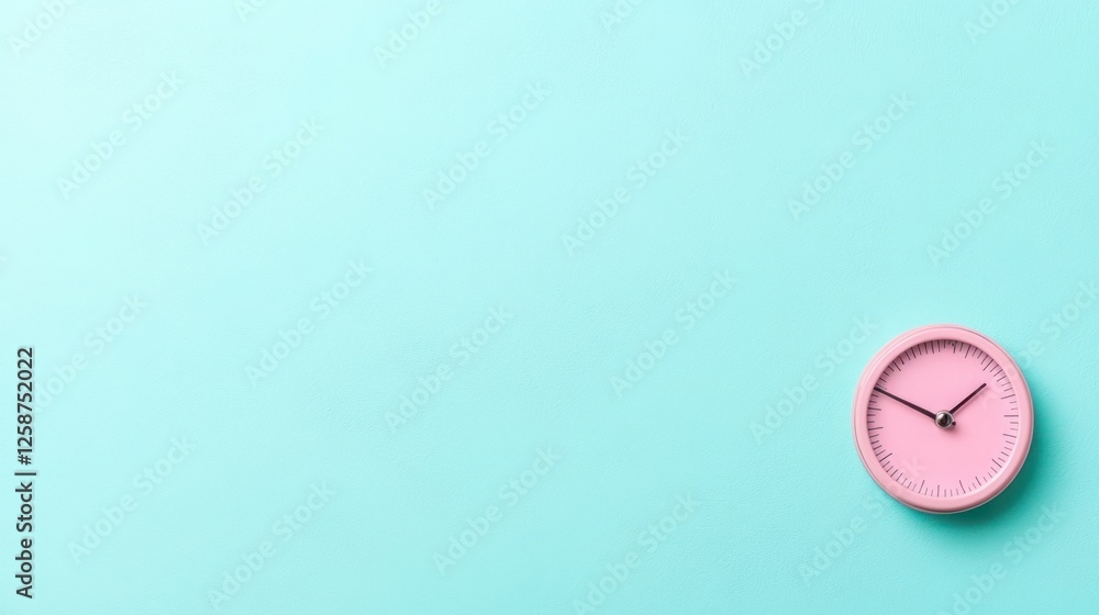 Minimalist Pink Clock on Mint Background with Copy Space for Time Management and Planning Concepts in Modern Design Aesthetic