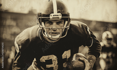 American football player, vintage old photo, generated ai 