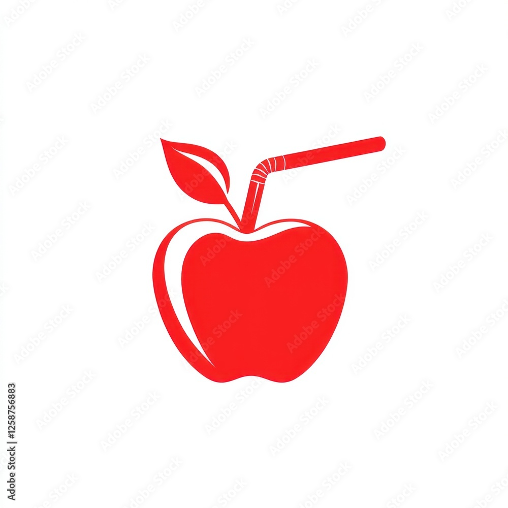 Obraz premium Red apple with straw, healthy fruit, drinkable, isolated, food logo, graphic, design element