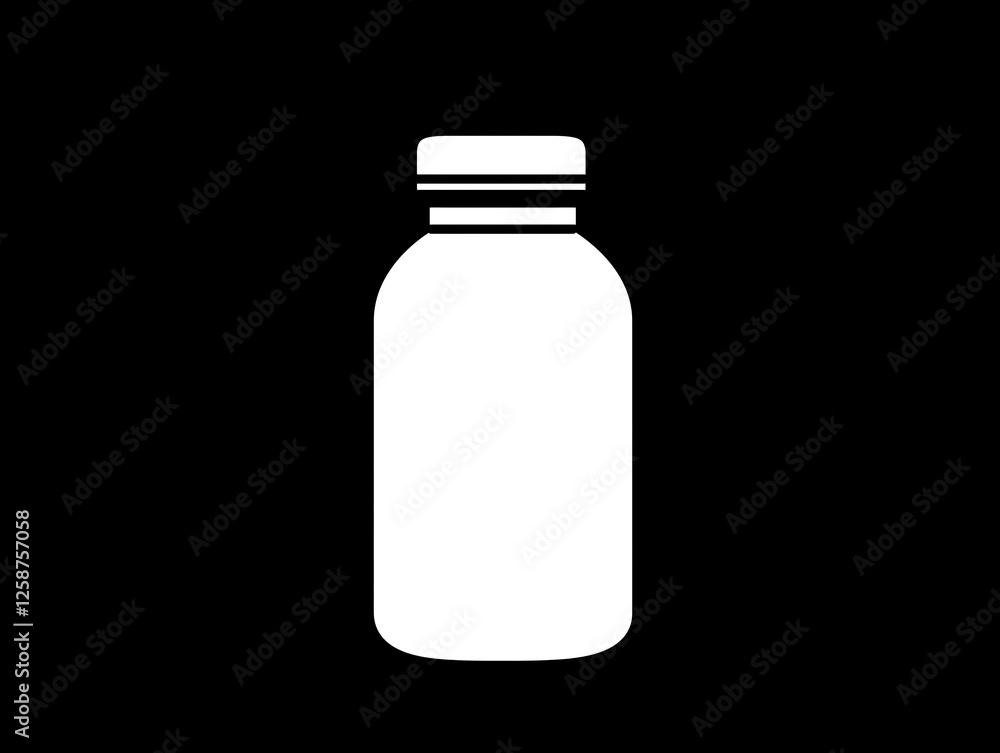 A simple white bottle icon isolated on a black background. A simple white bottle icon isolated on a black background.